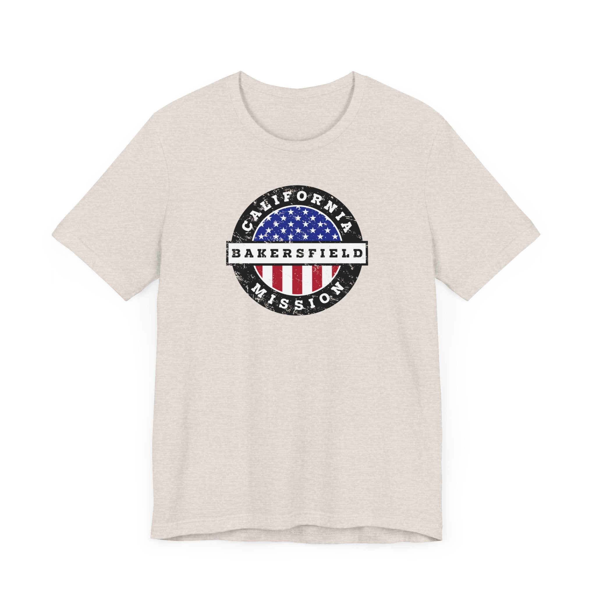 California Bakersfield Mission Vintage Circular USA Flag T-Shirt - Latter-Day Saint LDS Missionary Gift - Book of Mormon