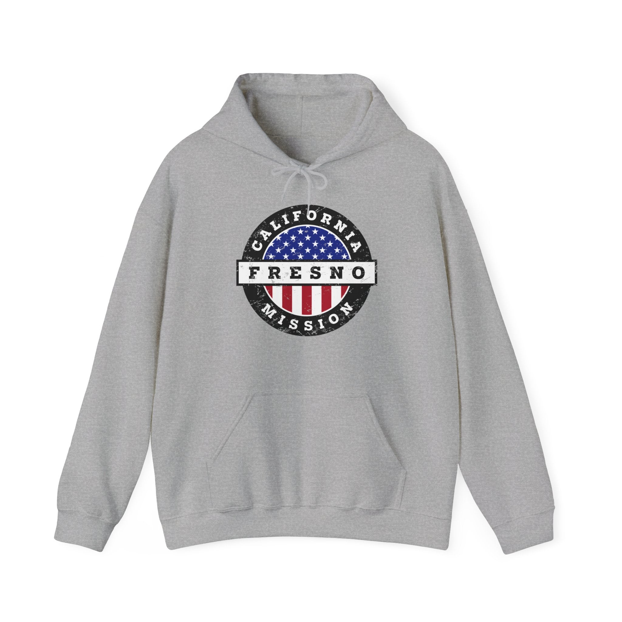 California Fresno Mission Circular USA Flag Hoodie - Latter-Day Saint LDS Missionary Gift - Book of Mormon