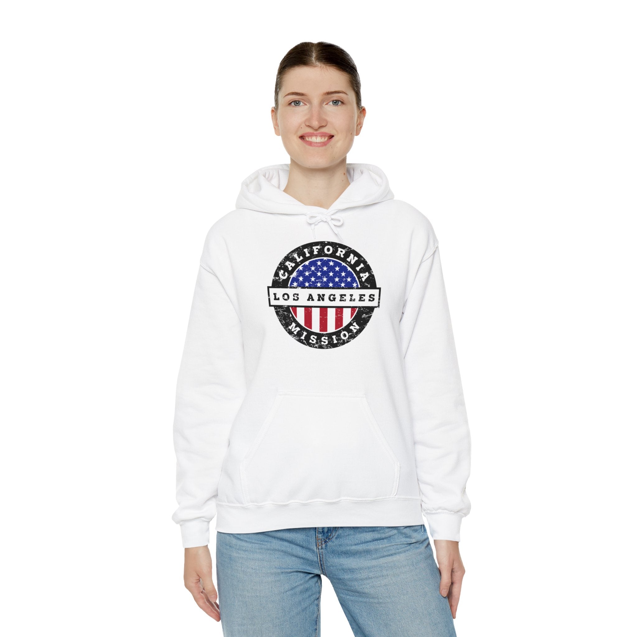 California Los Angeles Mission Circular USA Flag Hoodie - Latter-Day Saint LDS Missionary Gift - Book of Mormon