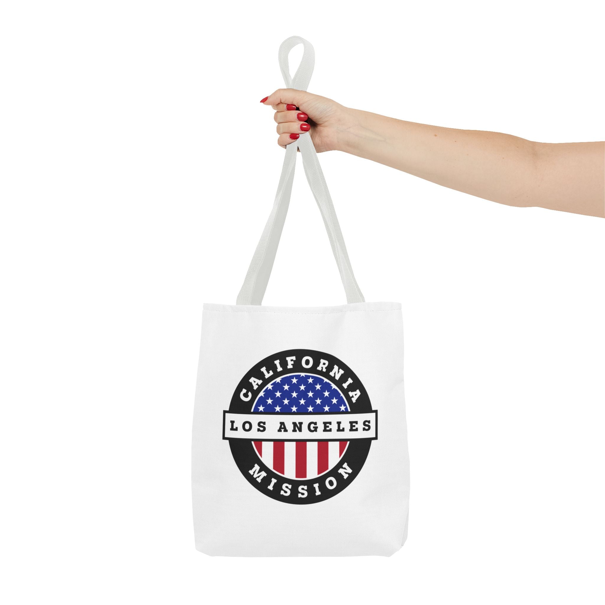 California Los Angeles Mission USA Flag Logo Tote Bag White - Latter-Day Saint LDS Missionary Gift - Book of Mormon