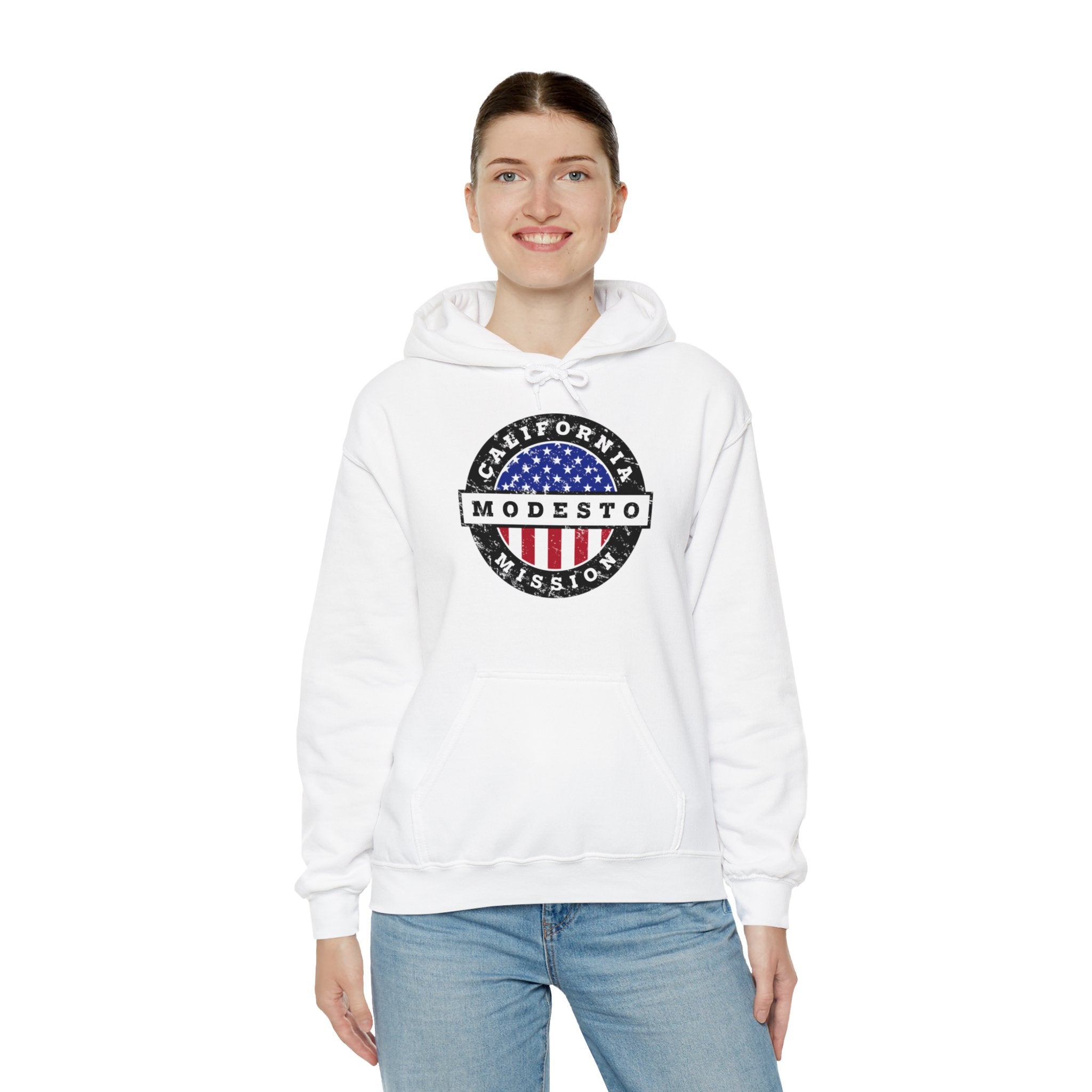 California Modesto Mission Circular USA Flag Hoodie - Latter-Day Saint LDS Missionary Gift - Book of Mormon