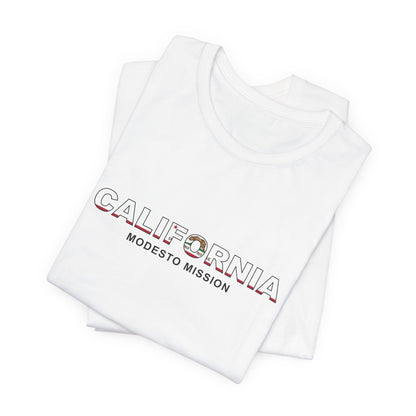 California Modesto Mission Flag Title T-shirt - Latter-Day Saint LDS Missionary Gift - Book of Mormon