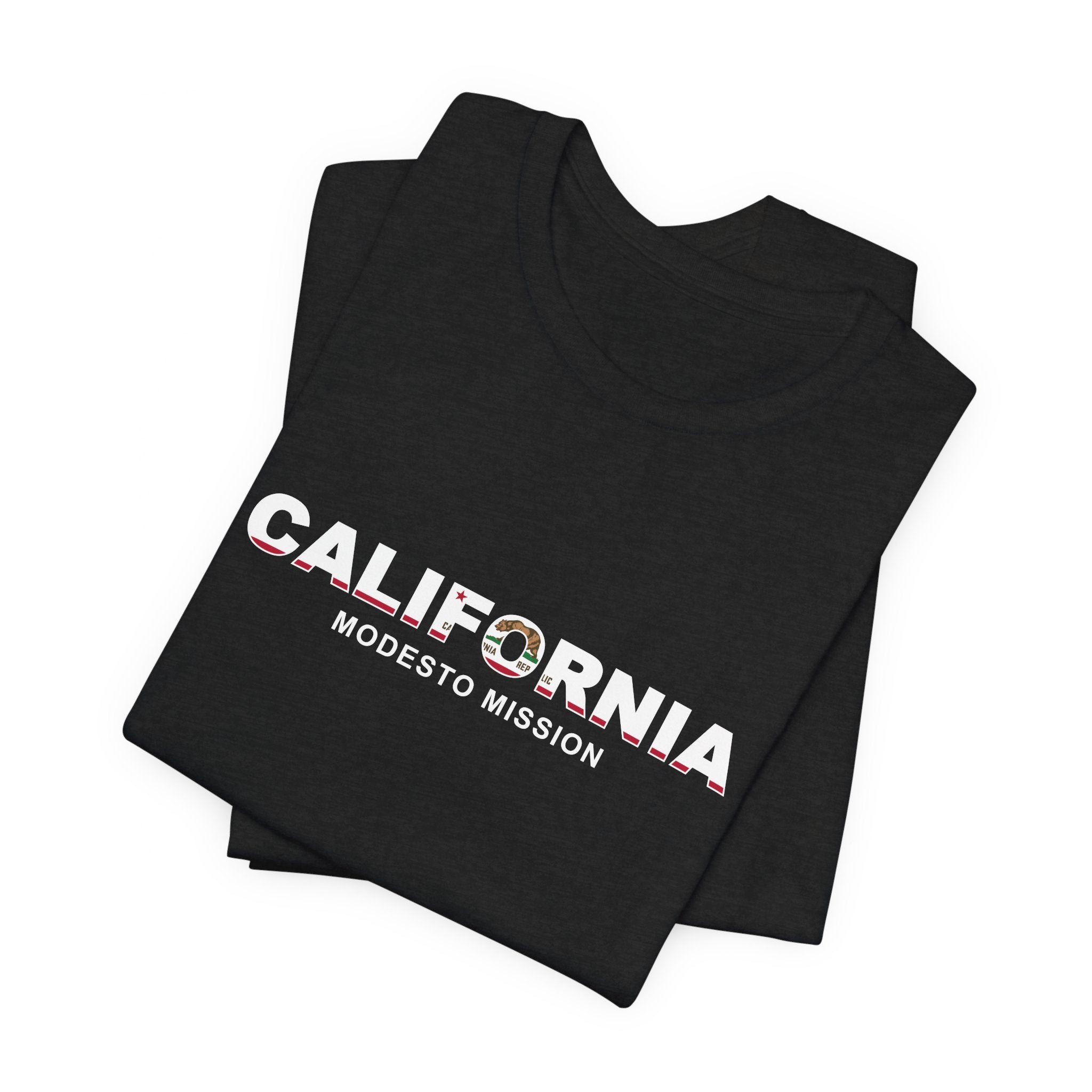 California Modesto Mission Flag Title T-shirt - Latter-Day Saint LDS Missionary Gift - Book of Mormon