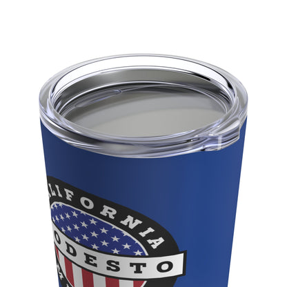 California Modesto Mission USA Flag Logo Tumbler 20oz Blue - Latter-Day Saint LDS Missionary Gift - Book of Mormon