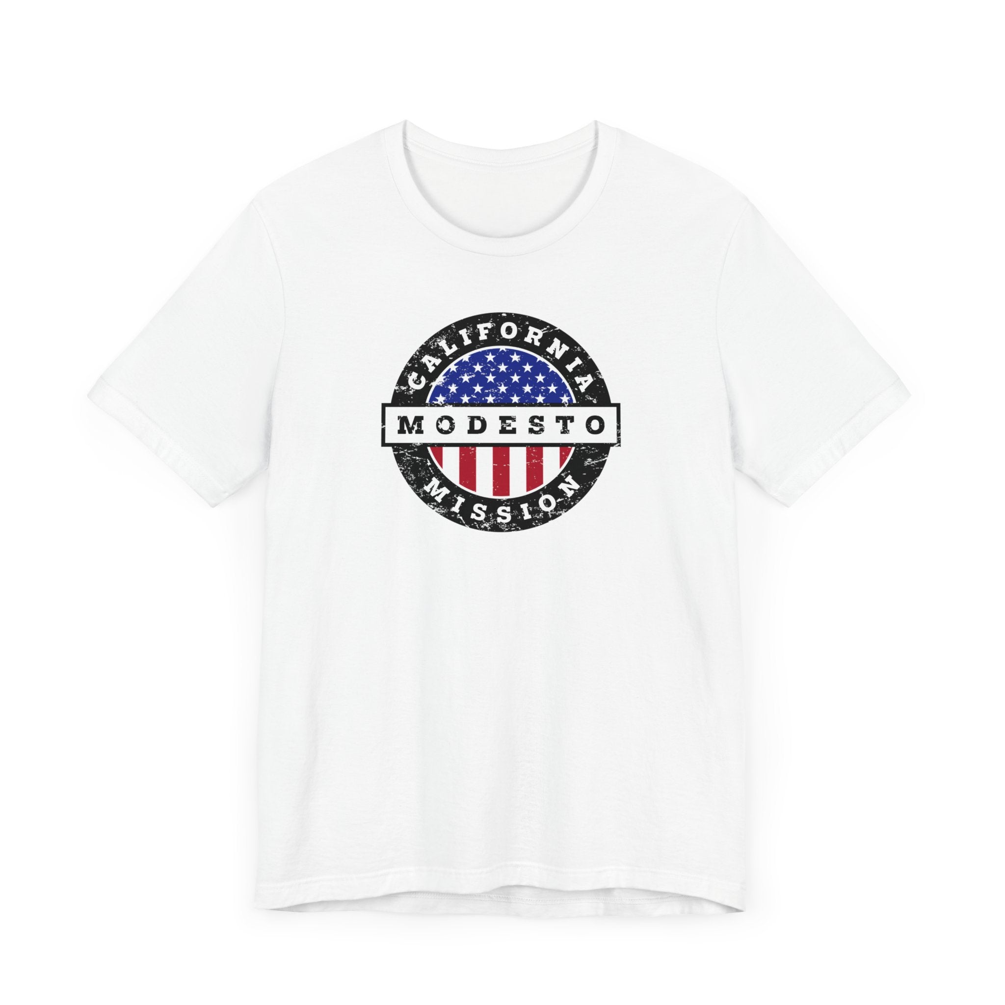 California Modesto Mission Vintage Circular USA Flag T-Shirt - Latter-Day Saint LDS Missionary Gift - Book of Mormon
