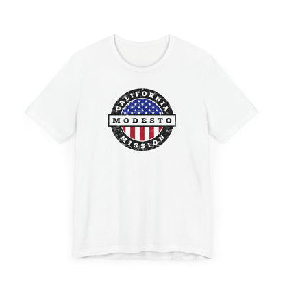 California Modesto Mission Vintage Circular USA Flag T-Shirt - Latter-Day Saint LDS Missionary Gift - Book of Mormon
