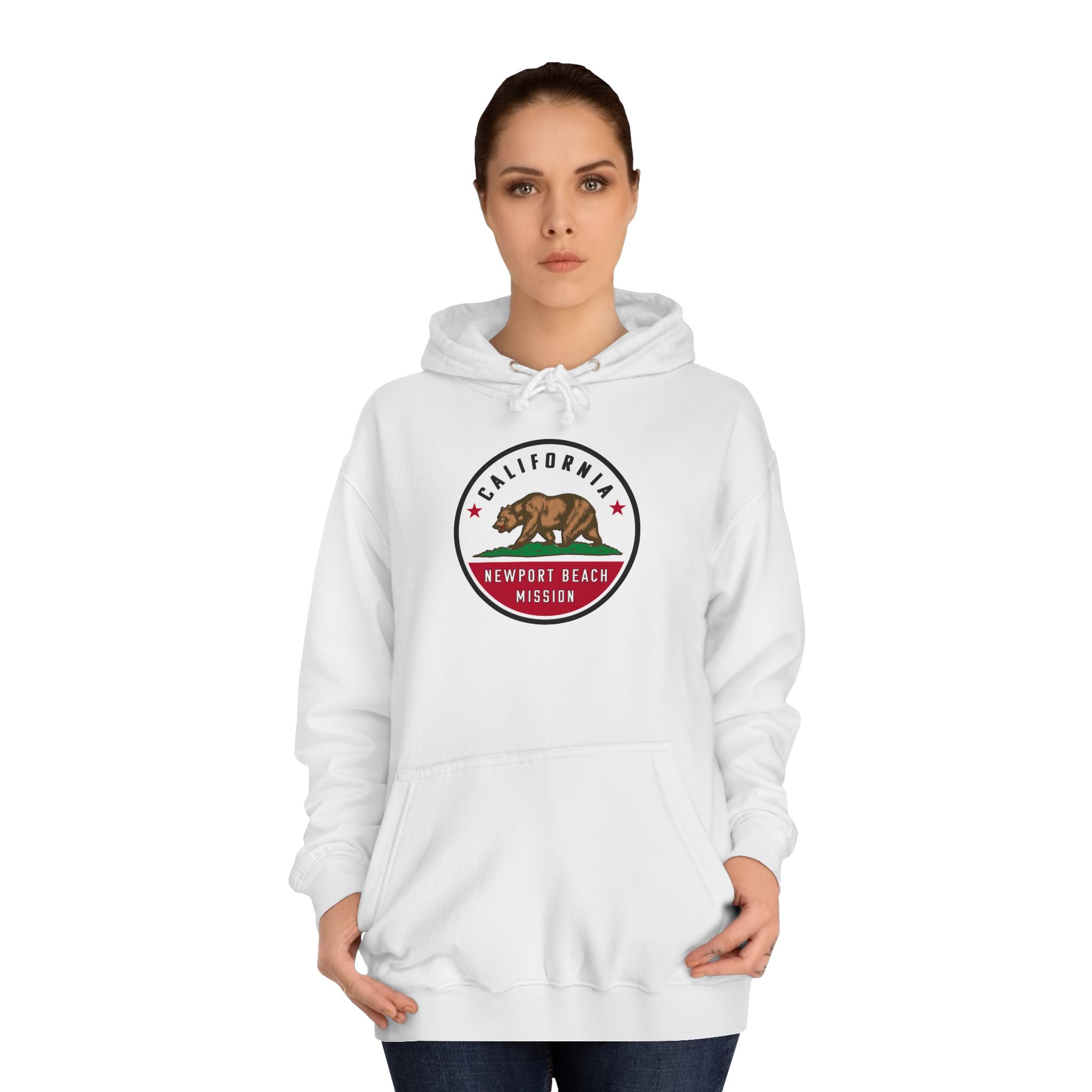 California Newport Beach Mission State Flag Logo (White Border) College Hoodie