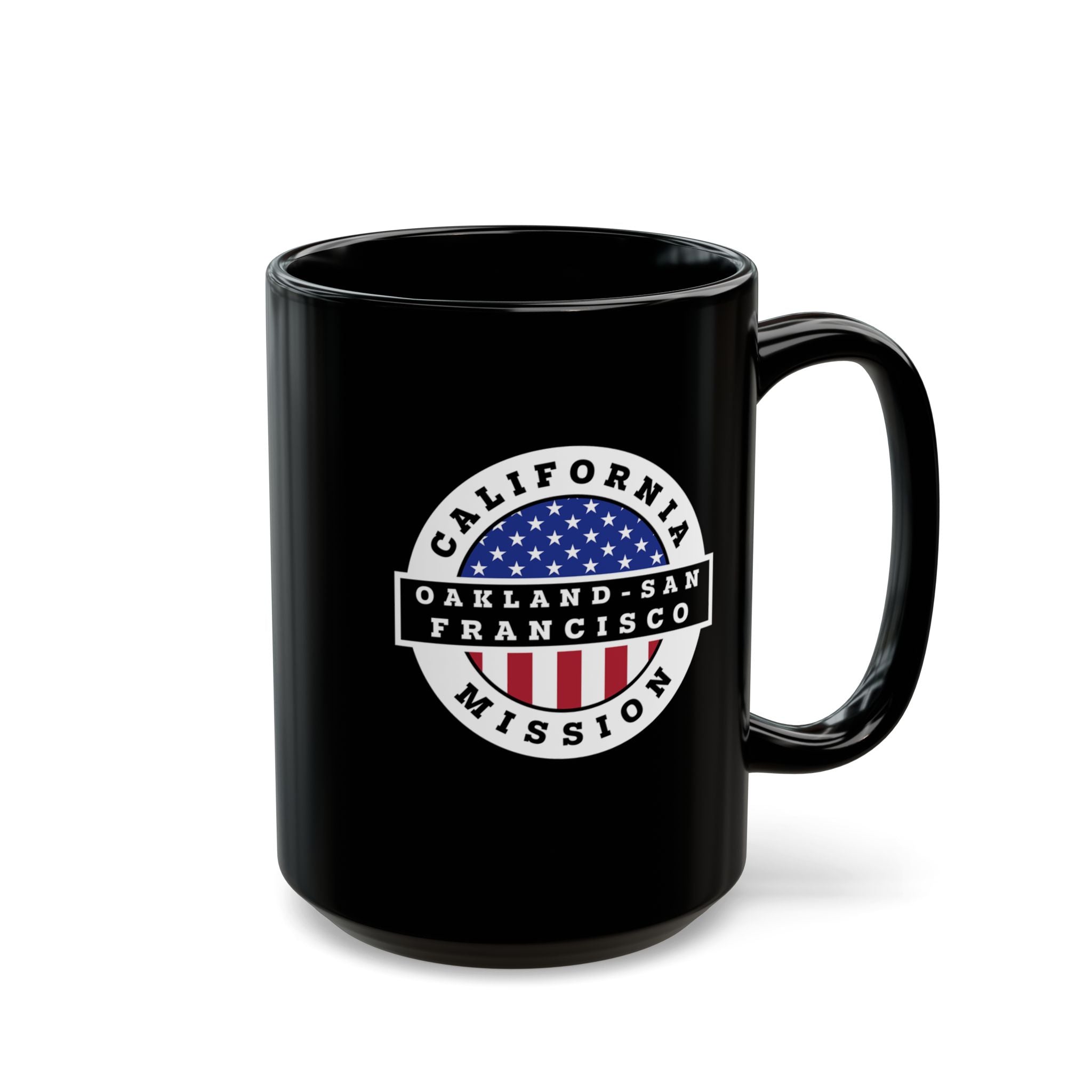 California Oakland/San Francisco Mission Circular Flag Black Ceramic Mug - Latter-Day Saint LDS Missionary Gift - Book of Mormon