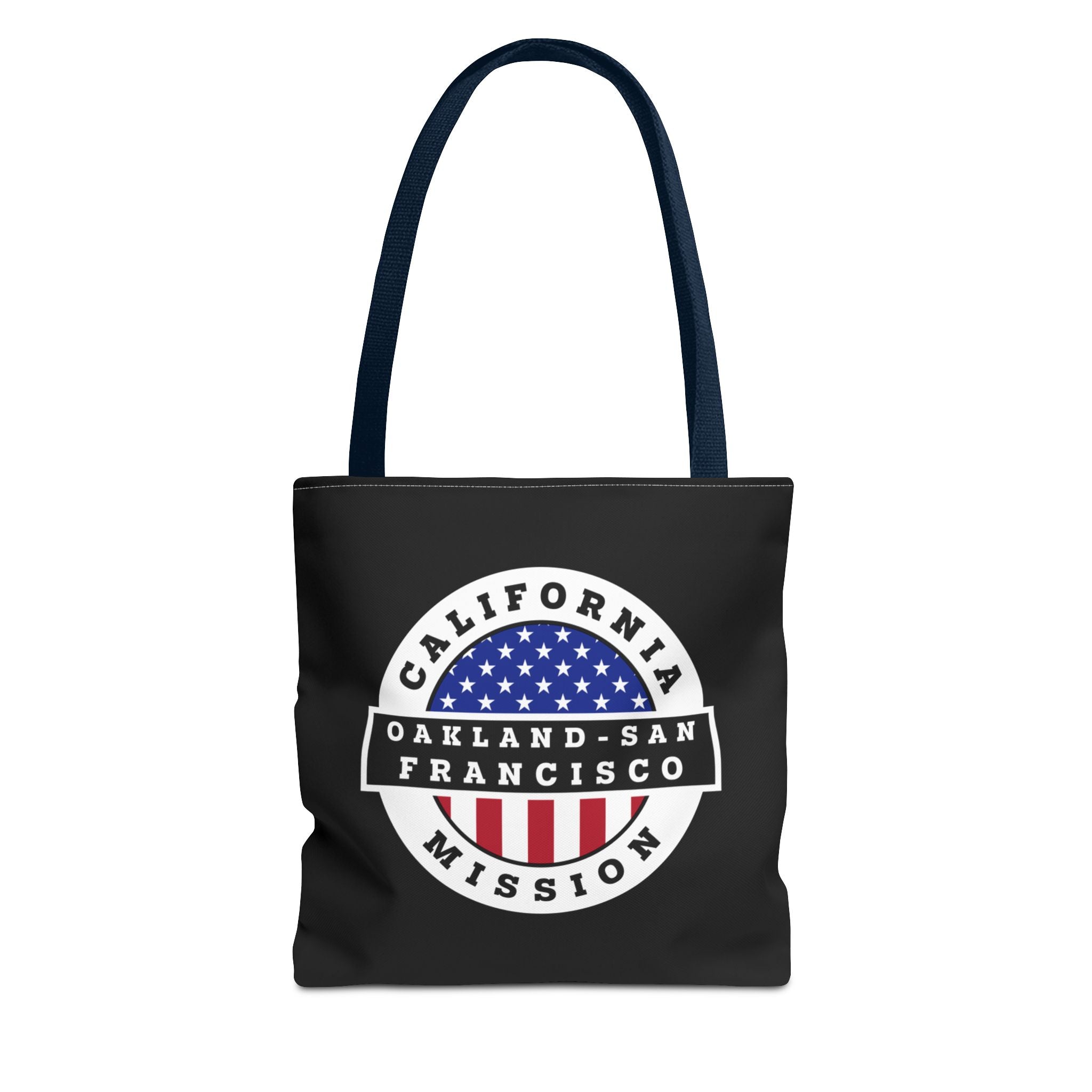 California Oakland/San Francisco Mission USA Flag Logo Tote Bag Black - Latter-Day Saint LDS Missionary Gift - Book of Mormon