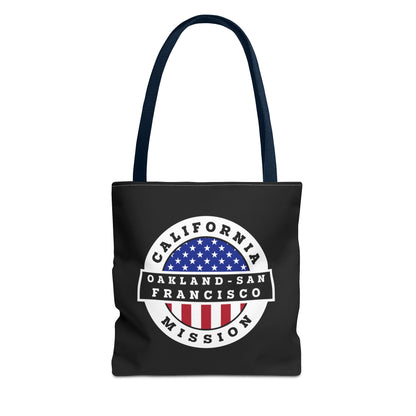 California Oakland/San Francisco Mission USA Flag Logo Tote Bag Black - Latter-Day Saint LDS Missionary Gift - Book of Mormon