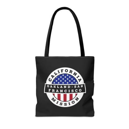 California Oakland/San Francisco Mission USA Flag Logo Tote Bag Black - Latter-Day Saint LDS Missionary Gift - Book of Mormon