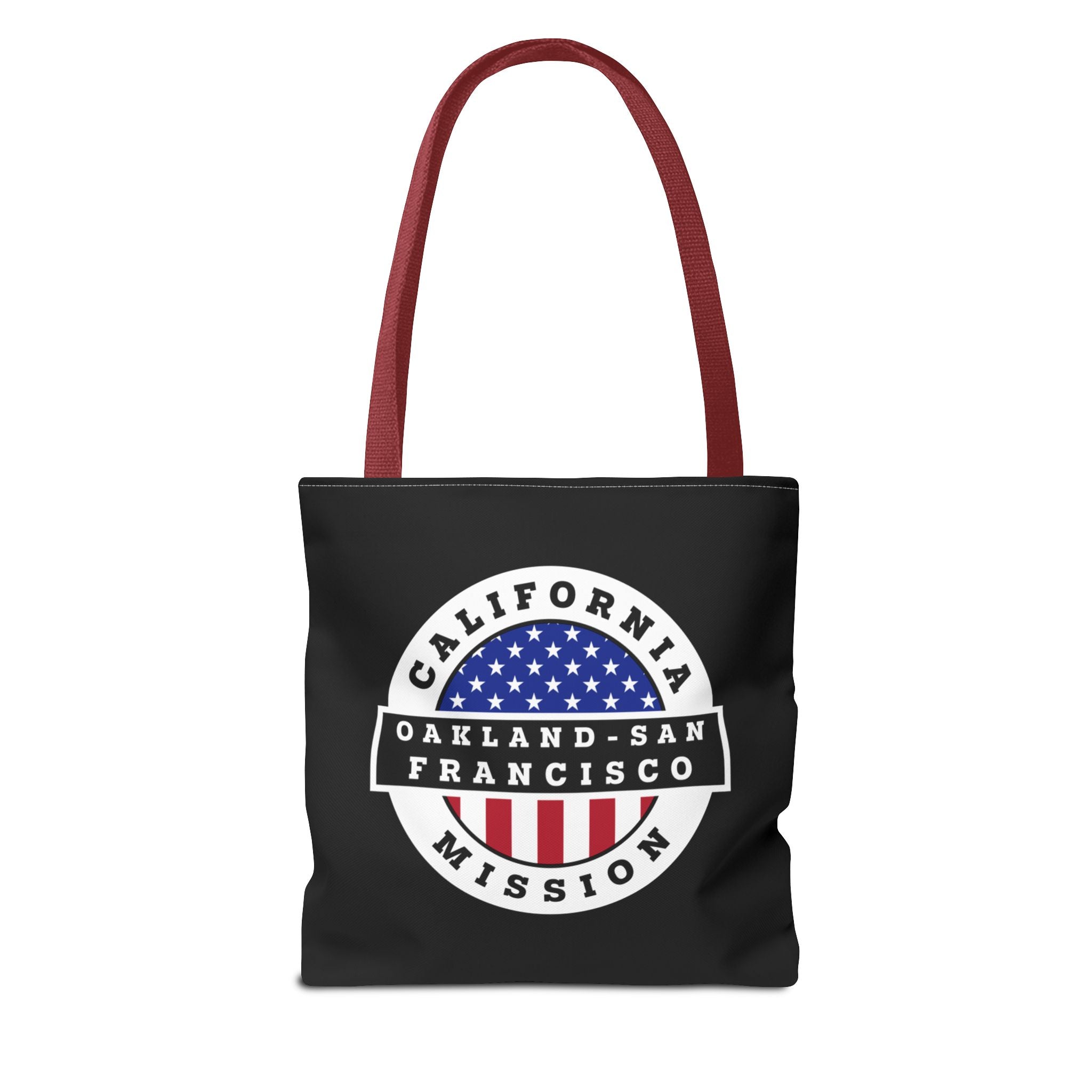 California Oakland/San Francisco Mission USA Flag Logo Tote Bag Black - Latter-Day Saint LDS Missionary Gift - Book of Mormon