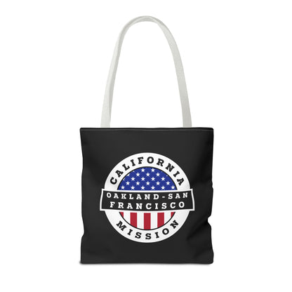 California Oakland/San Francisco Mission USA Flag Logo Tote Bag Black - Latter-Day Saint LDS Missionary Gift - Book of Mormon