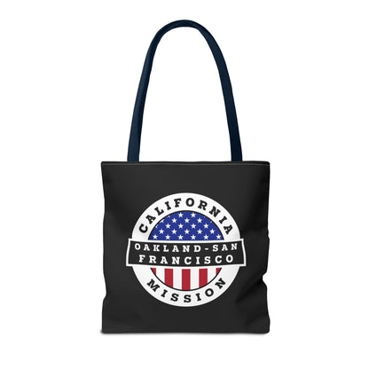 California Oakland/San Francisco Mission USA Flag Logo Tote Bag Black - Latter-Day Saint LDS Missionary Gift - Book of Mormon