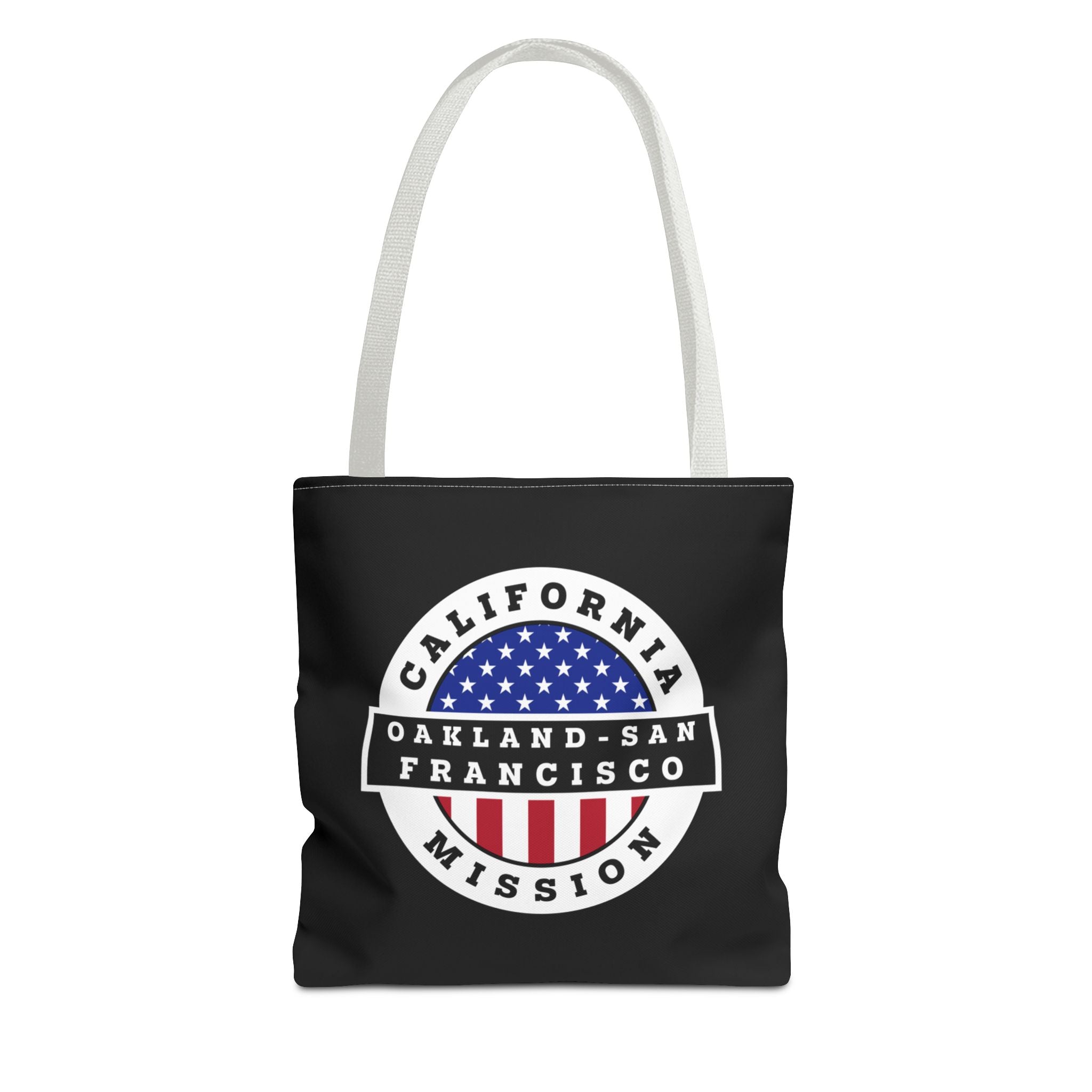 California Oakland/San Francisco Mission USA Flag Logo Tote Bag Black - Latter-Day Saint LDS Missionary Gift - Book of Mormon