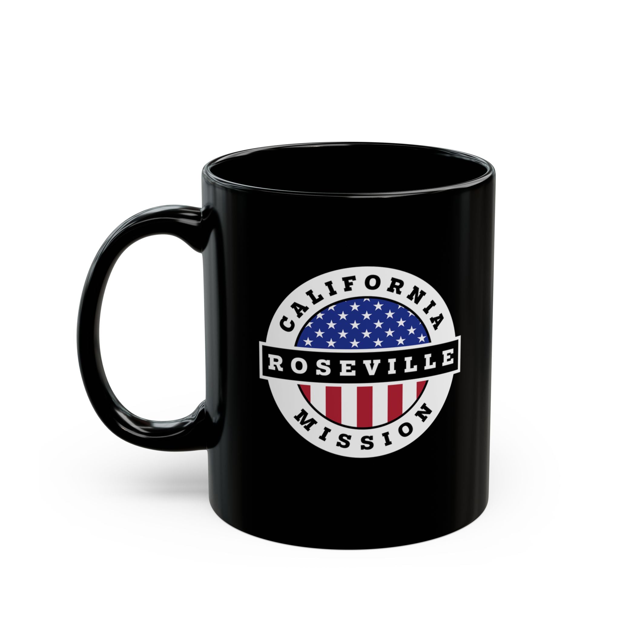 California Roseville Mission Circular Flag Black Ceramic Mug - Latter-Day Saint LDS Missionary Gift - Book of Mormon