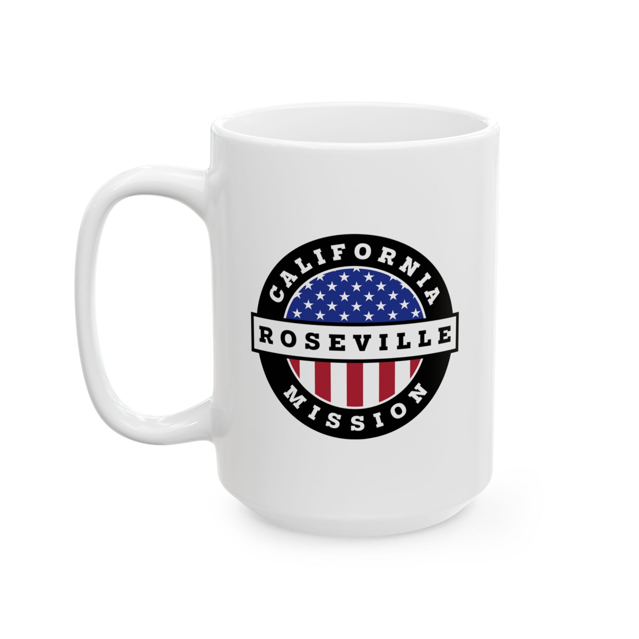 California Roseville Mission Circular Flag White Ceramic Mug - Latter-Day Saint LDS Missionary Gift - Book of Mormon