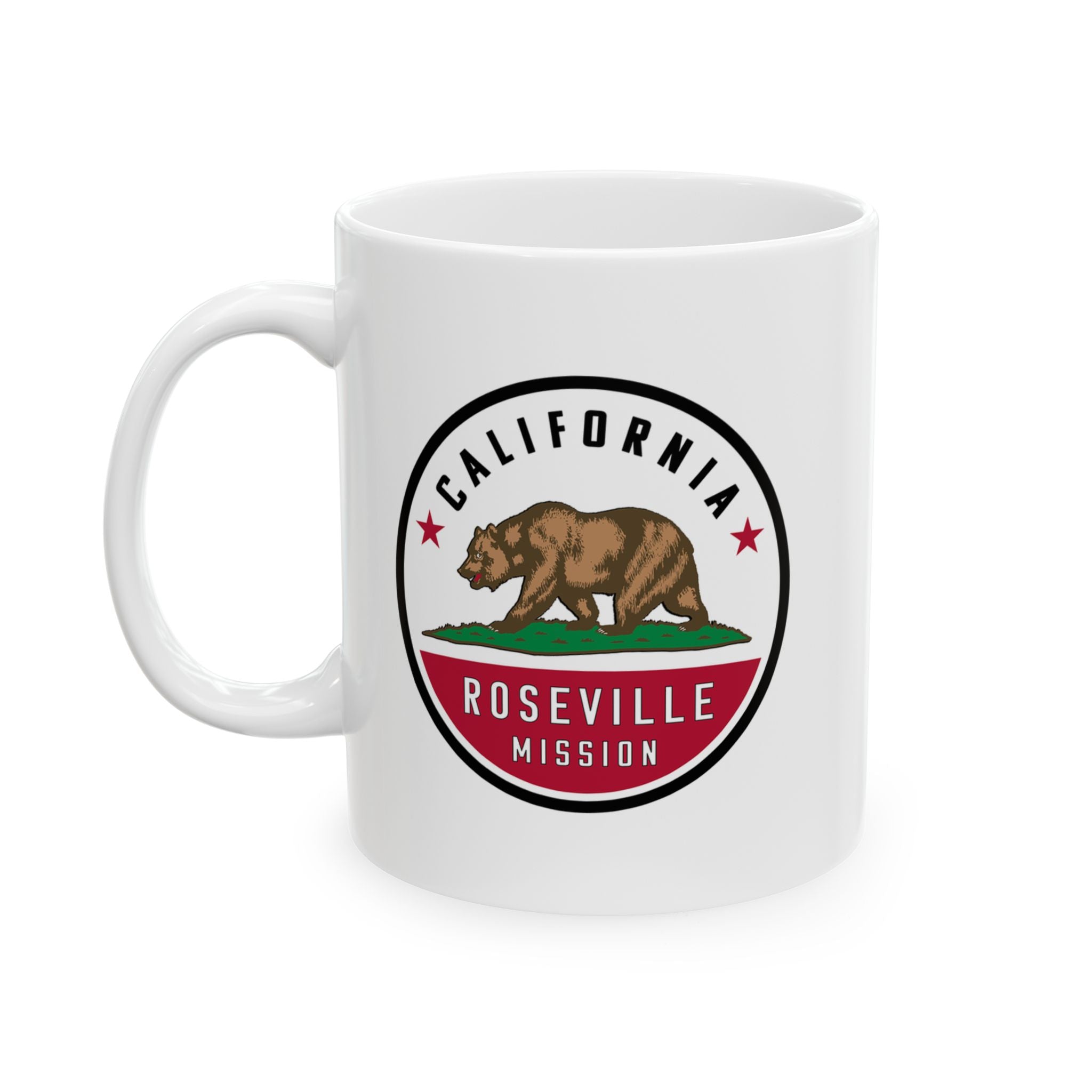 California Roseville Mission State Flag Logo Ceramic Mug White Name - Latter-Day Saint LDS Missionary Gift - Book of Mormon