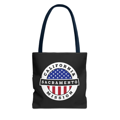 California Sacramento Mission USA Flag Logo Tote Bag Black - Latter-Day Saint LDS Missionary Gift - Book of Mormon