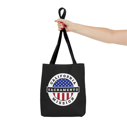 California Sacramento Mission USA Flag Logo Tote Bag Black - Latter-Day Saint LDS Missionary Gift - Book of Mormon