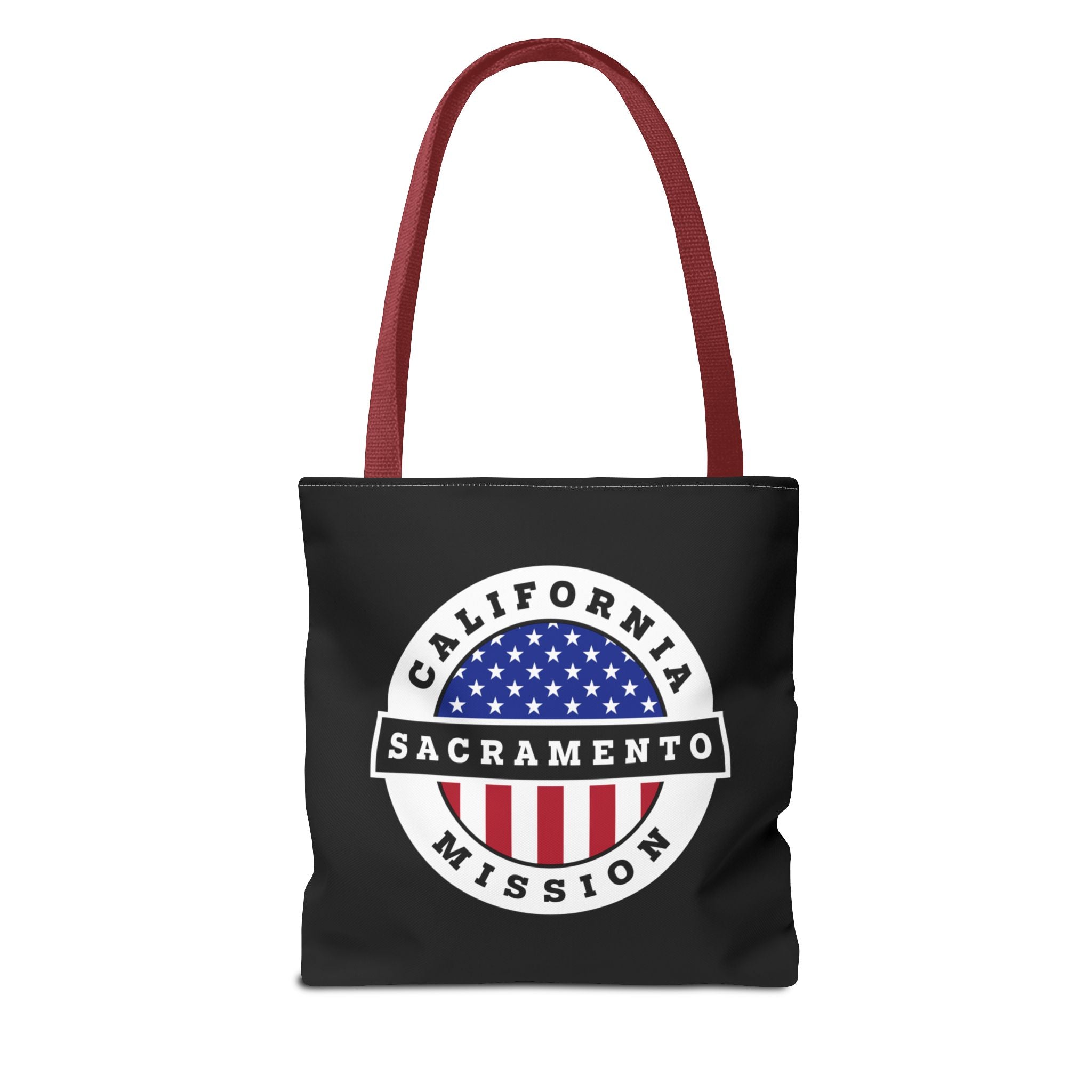 California Sacramento Mission USA Flag Logo Tote Bag Black - Latter-Day Saint LDS Missionary Gift - Book of Mormon