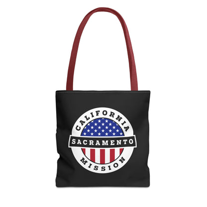 California Sacramento Mission USA Flag Logo Tote Bag Black - Latter-Day Saint LDS Missionary Gift - Book of Mormon