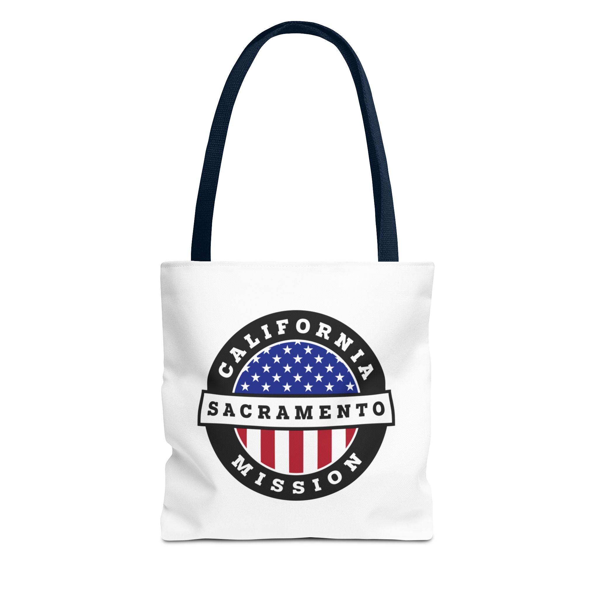 California Sacramento Mission USA Flag Logo Tote Bag White - Latter-Day Saint LDS Missionary Gift - Book of Mormon