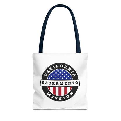 California Sacramento Mission USA Flag Logo Tote Bag White - Latter-Day Saint LDS Missionary Gift - Book of Mormon