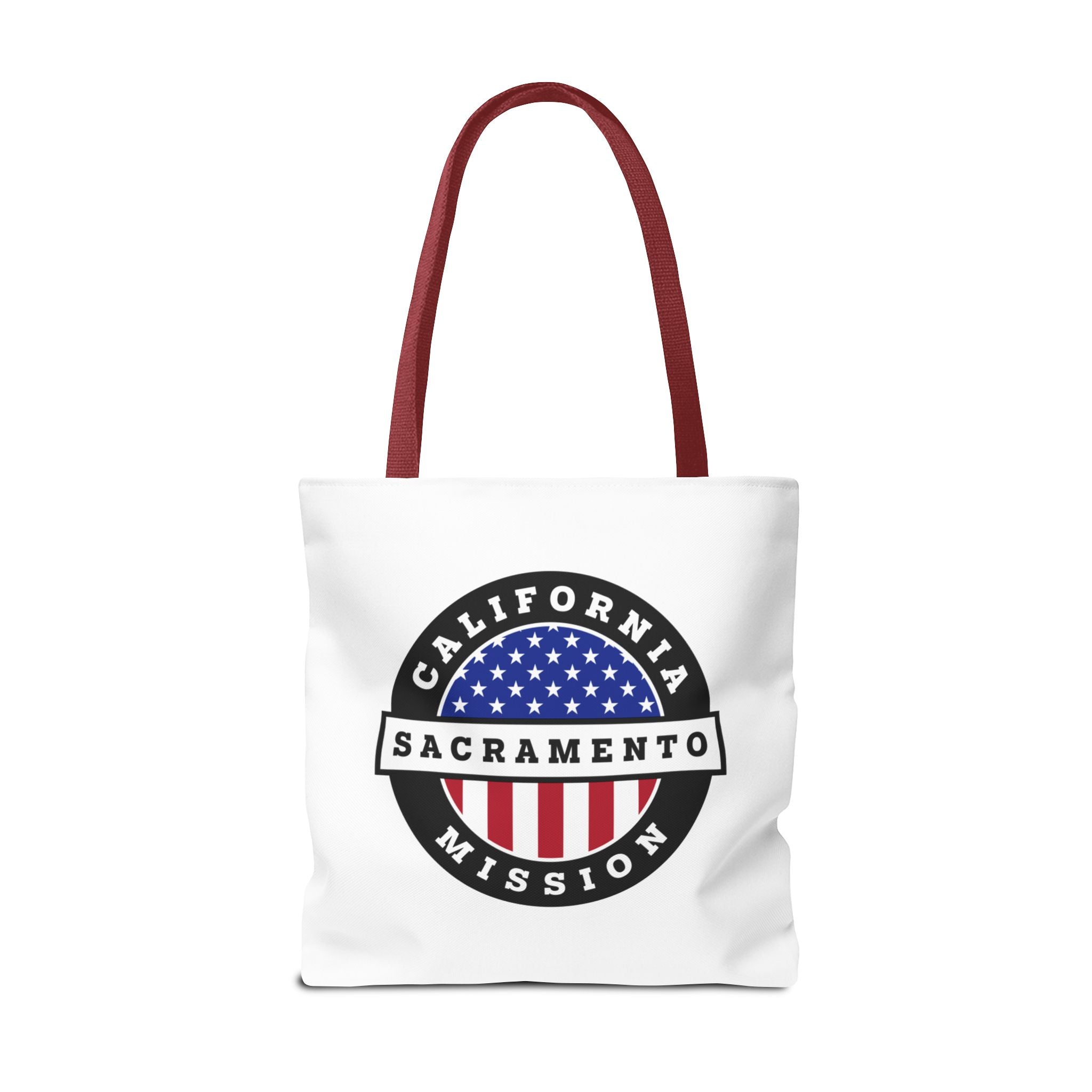 California Sacramento Mission USA Flag Logo Tote Bag White - Latter-Day Saint LDS Missionary Gift - Book of Mormon