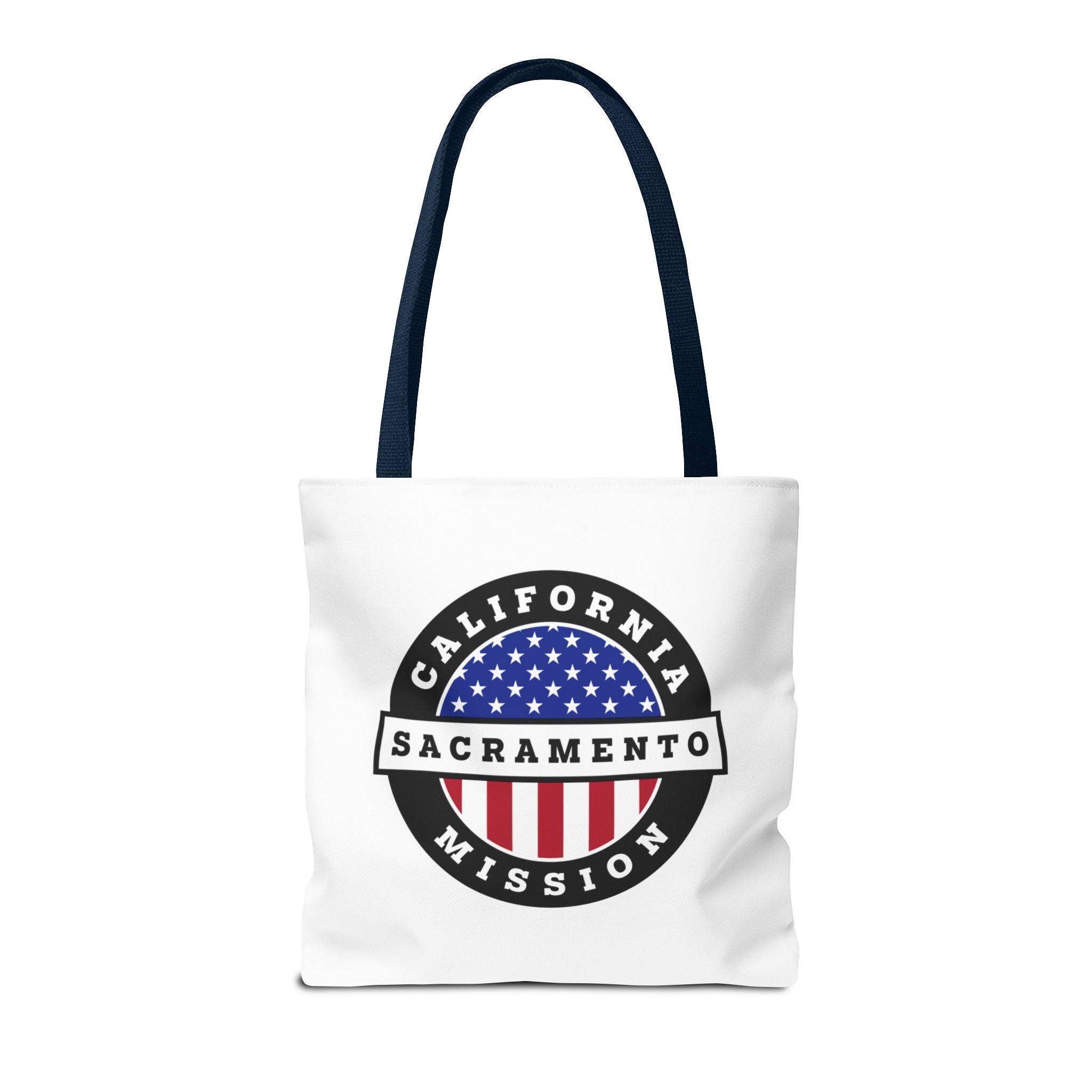 California Sacramento Mission USA Flag Logo Tote Bag White - Latter-Day Saint LDS Missionary Gift - Book of Mormon