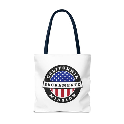 California Sacramento Mission USA Flag Logo Tote Bag White - Latter-Day Saint LDS Missionary Gift - Book of Mormon