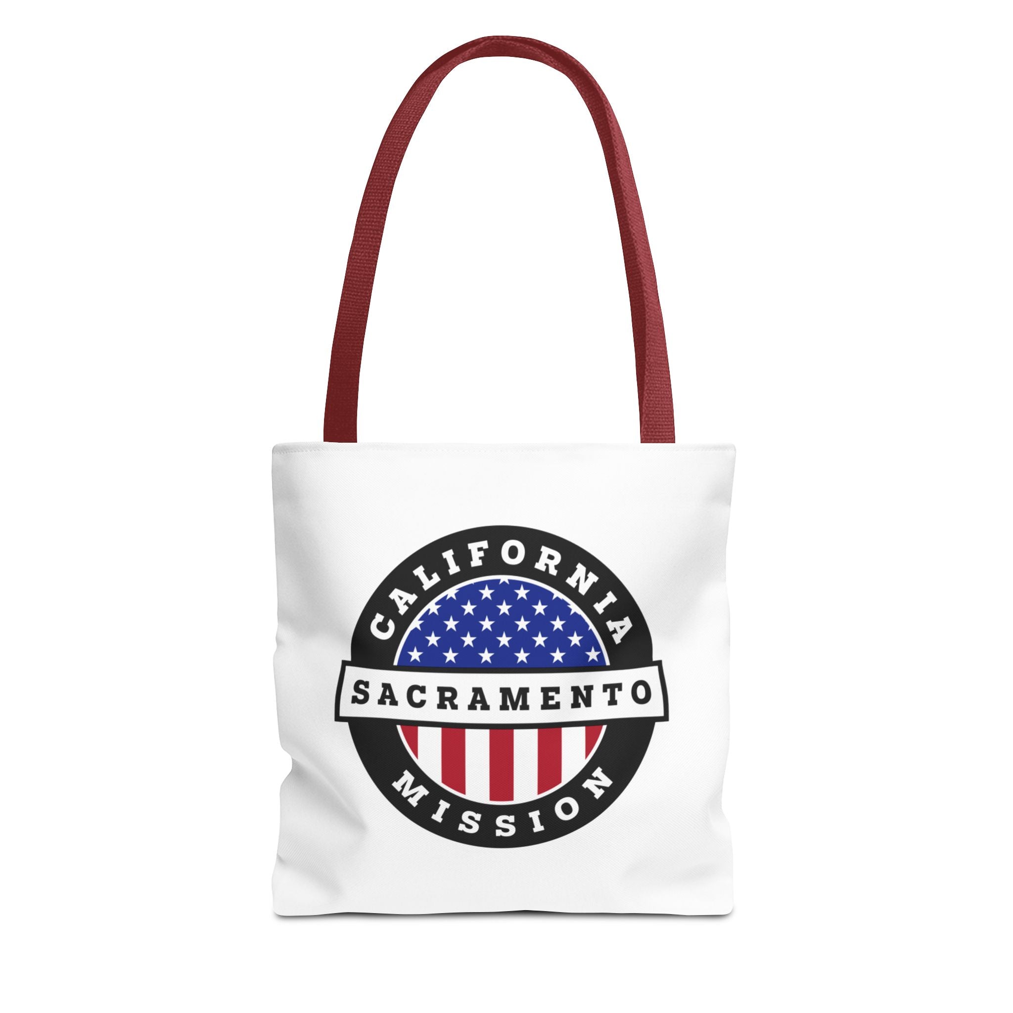 California Sacramento Mission USA Flag Logo Tote Bag White - Latter-Day Saint LDS Missionary Gift - Book of Mormon