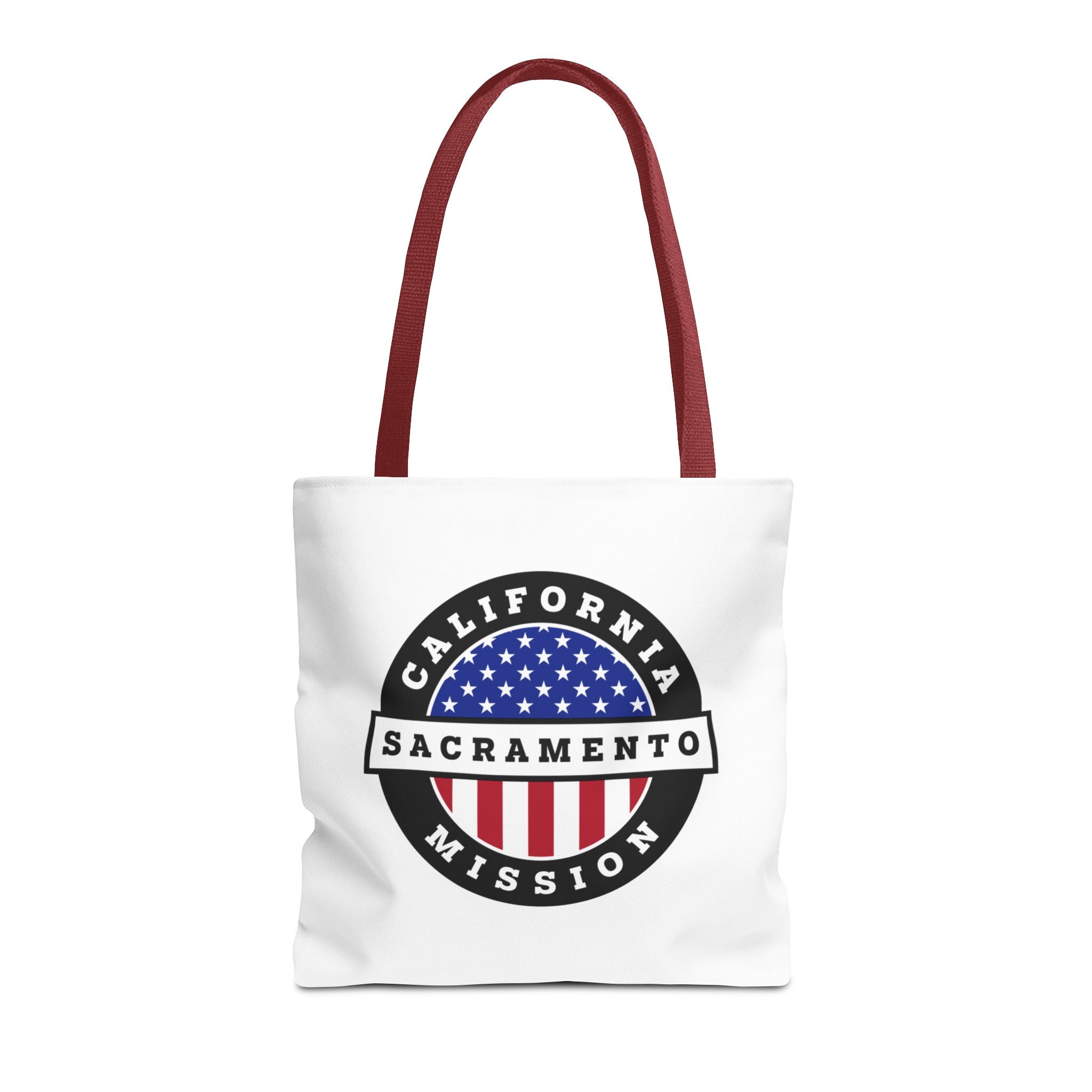 California Sacramento Mission USA Flag Logo Tote Bag White - Latter-Day Saint LDS Missionary Gift - Book of Mormon