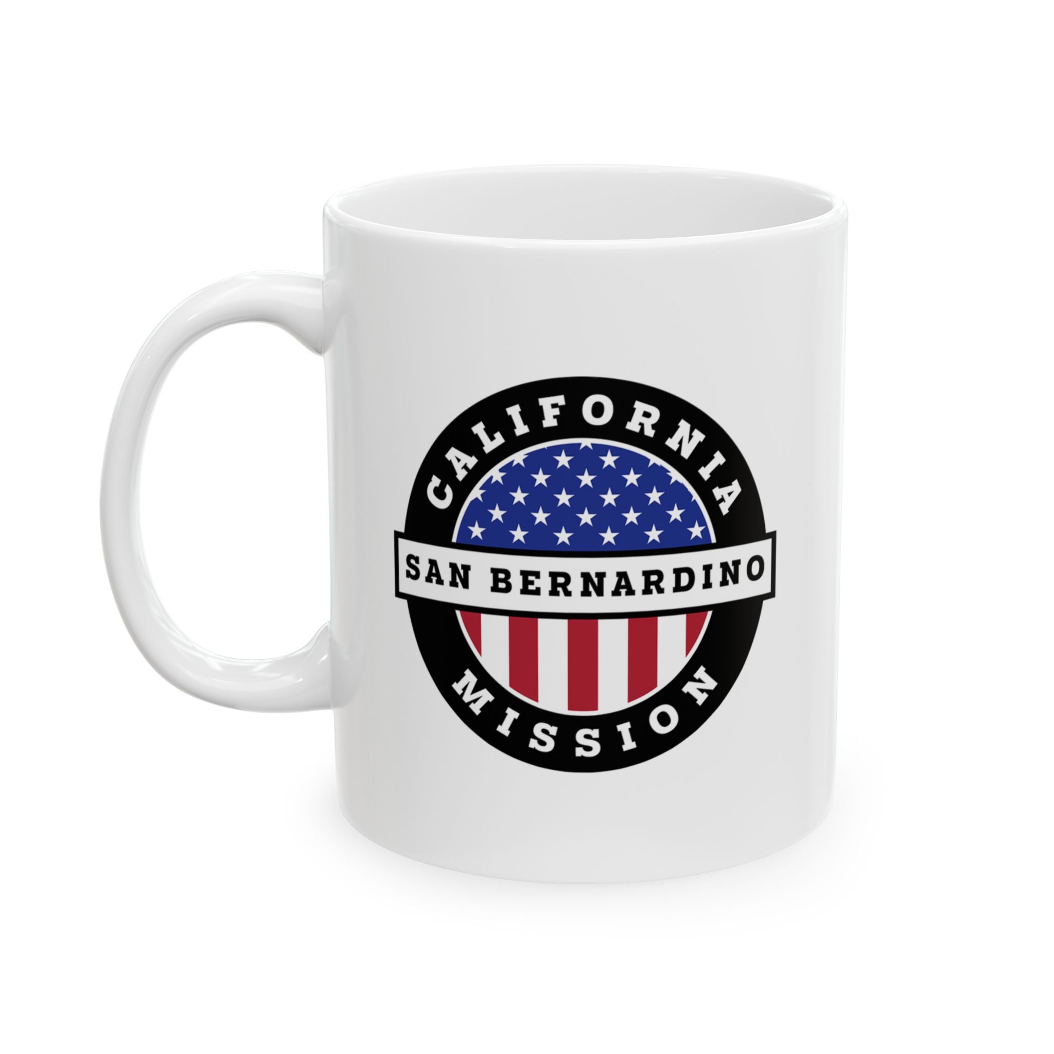 California San Bernardino Mission Circular Flag White Ceramic Mug - Latter-Day Saint LDS Missionary Gift - Book of Mormon