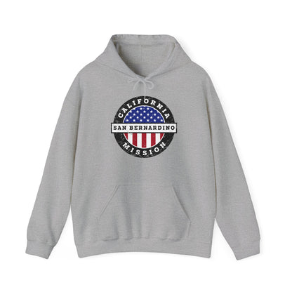 California San Bernardino Mission Circular USA Flag Hoodie - Latter-Day Saint LDS Missionary Gift - Book of Mormon