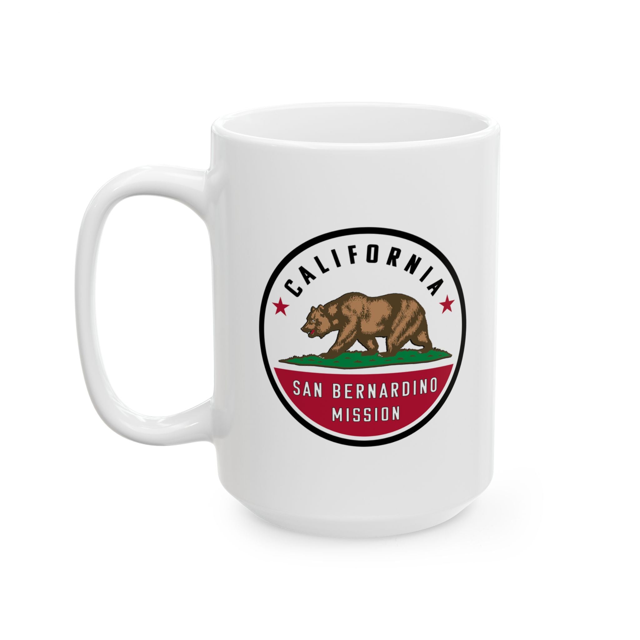 California San Bernardino Mission State Flag Logo Ceramic Mug White Name - Latter-Day Saint LDS Missionary Gift - Book of Mormon