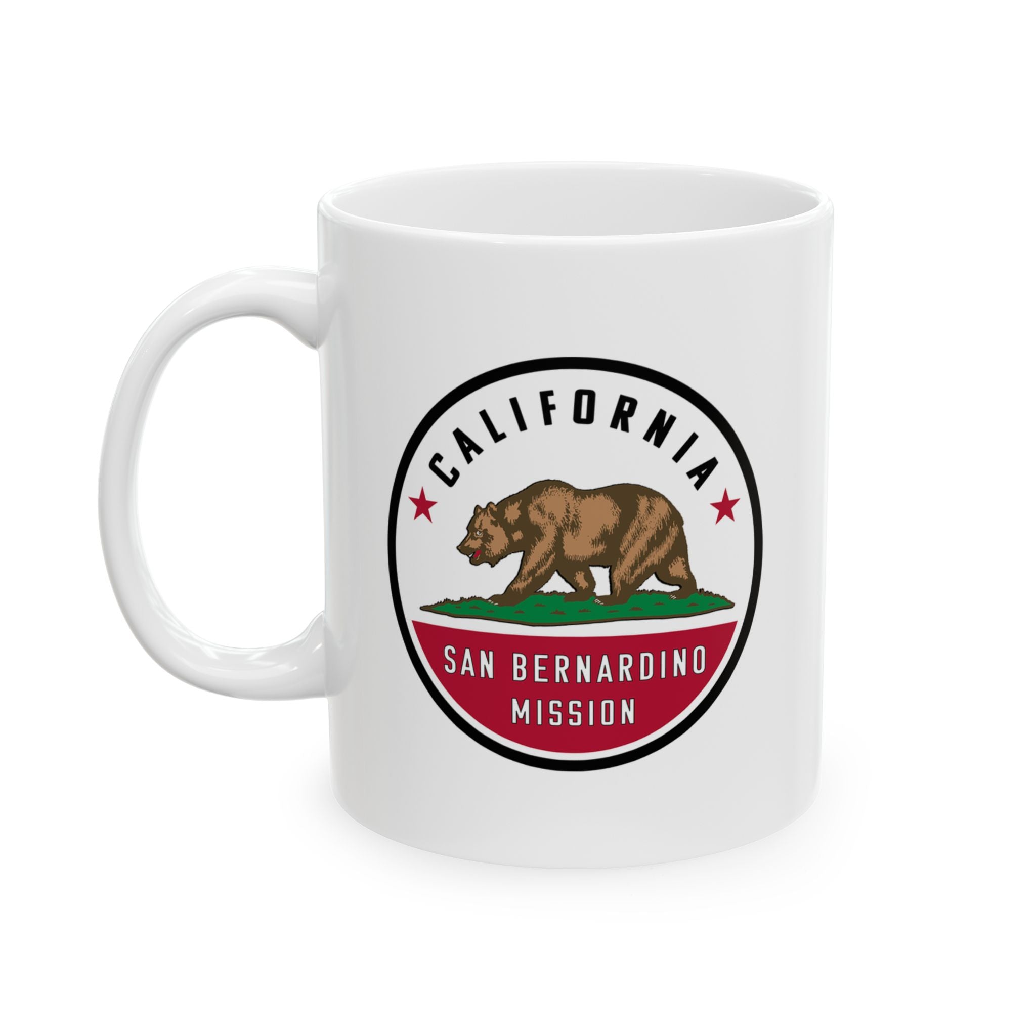 California San Bernardino Mission State Flag Logo Ceramic Mug White Name - Latter-Day Saint LDS Missionary Gift - Book of Mormon