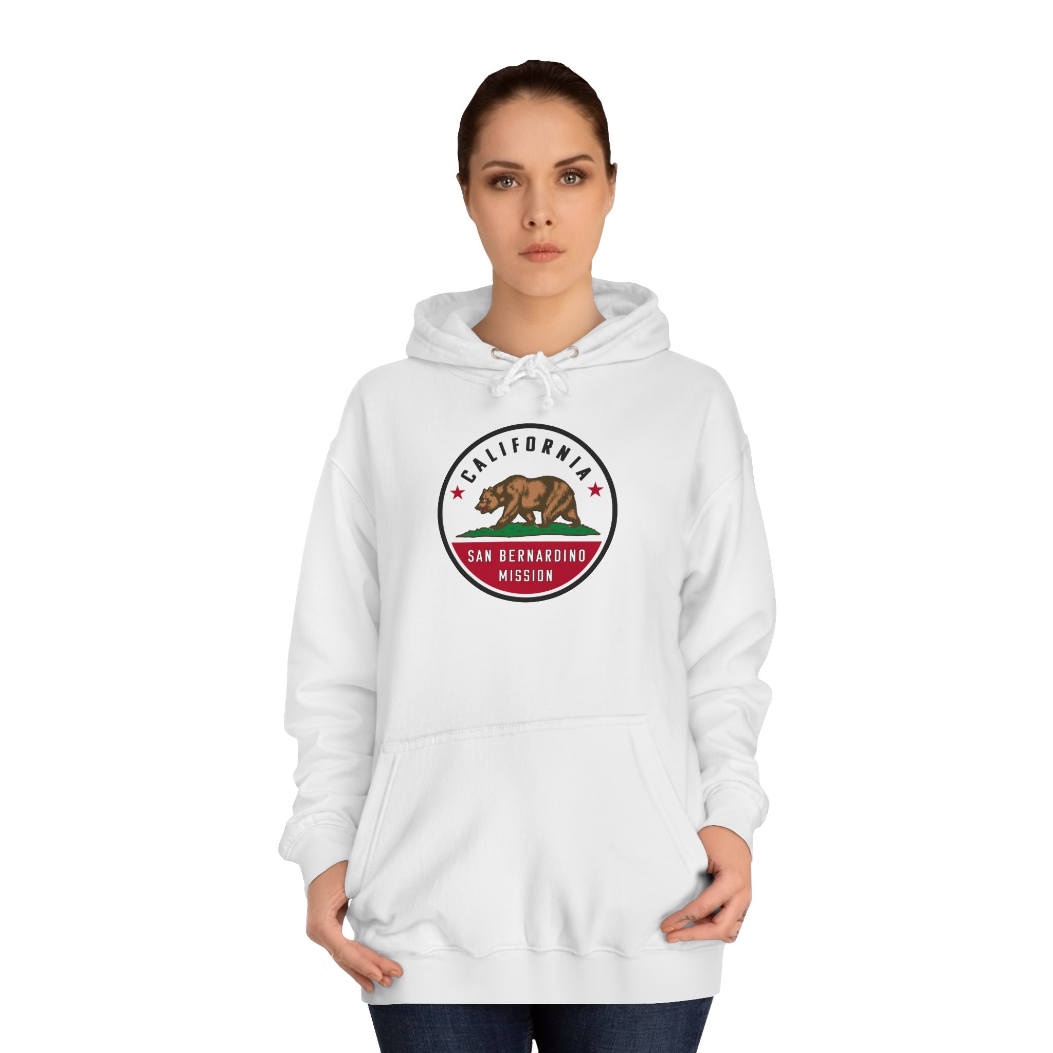 California San Bernardino Mission State Flag Logo (White Border) College Hoodie