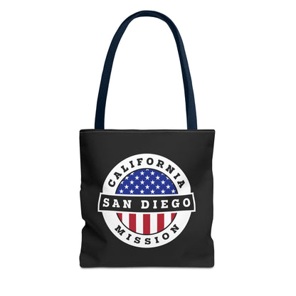 California San Diego Mission USA Flag Logo Tote Bag Black - Latter-Day Saint LDS Missionary Gift - Book of Mormon