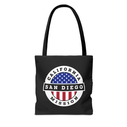 California San Diego Mission USA Flag Logo Tote Bag Black - Latter-Day Saint LDS Missionary Gift - Book of Mormon