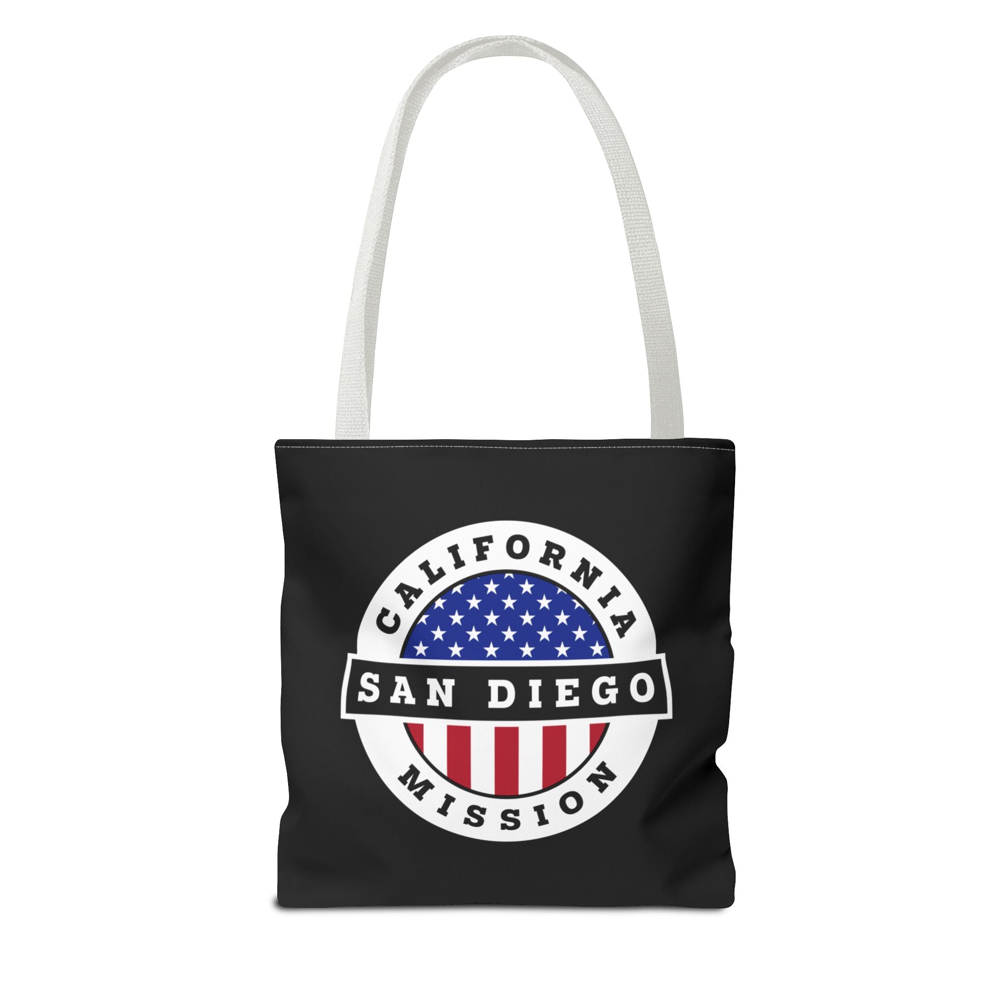 California San Diego Mission USA Flag Logo Tote Bag Black - Latter-Day Saint LDS Missionary Gift - Book of Mormon