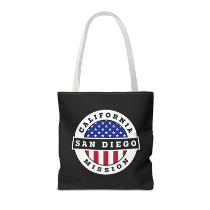 California San Diego Mission USA Flag Logo Tote Bag Black - Latter-Day Saint LDS Missionary Gift - Book of Mormon