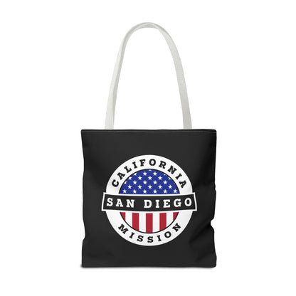 California San Diego Mission USA Flag Logo Tote Bag Black - Latter-Day Saint LDS Missionary Gift - Book of Mormon