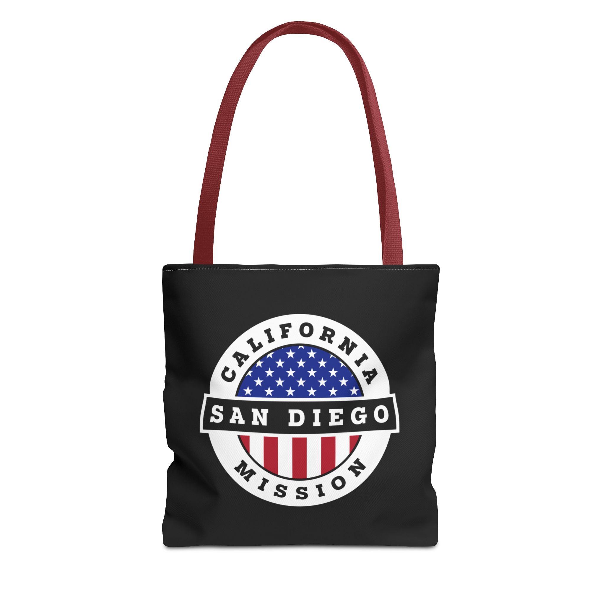 California San Diego Mission USA Flag Logo Tote Bag Black - Latter-Day Saint LDS Missionary Gift - Book of Mormon