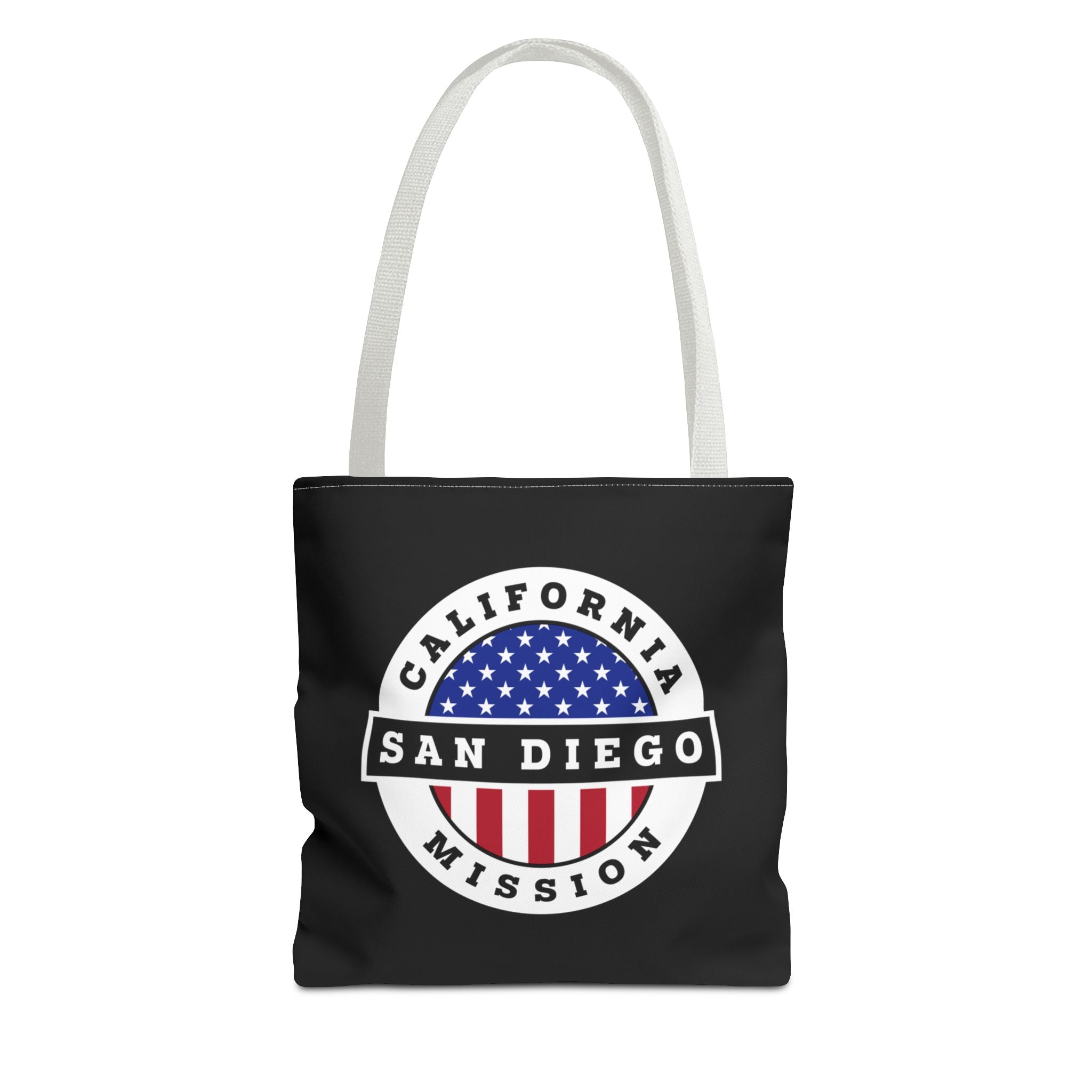 California San Diego Mission USA Flag Logo Tote Bag Black - Latter-Day Saint LDS Missionary Gift - Book of Mormon