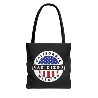 California San Diego Mission USA Flag Logo Tote Bag Black - Latter-Day Saint LDS Missionary Gift - Book of Mormon