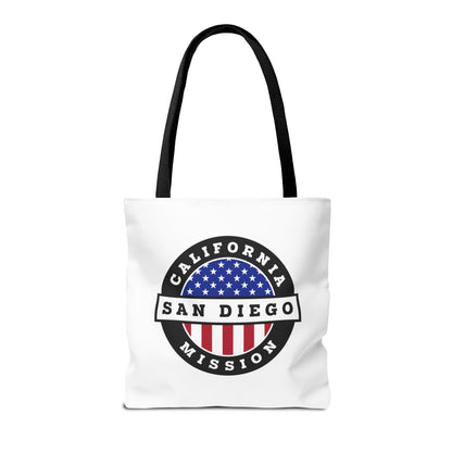 California San Diego Mission USA Flag Logo Tote Bag White - Latter-Day Saint LDS Missionary Gift - Book of Mormon