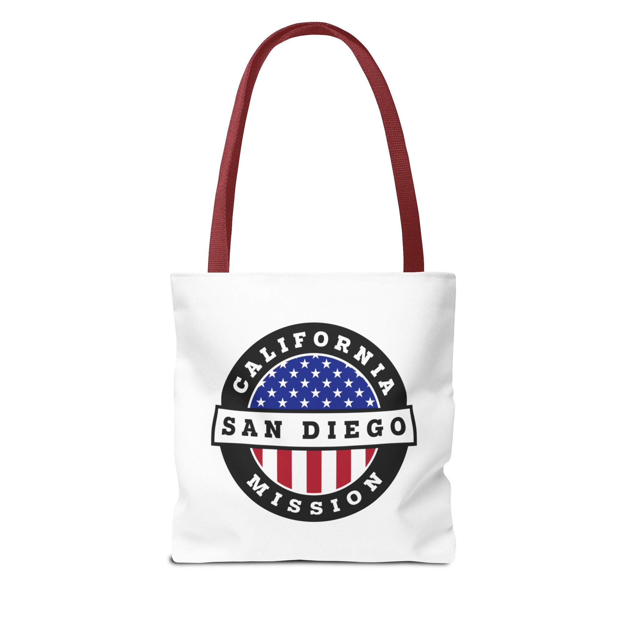 California San Diego Mission USA Flag Logo Tote Bag White - Latter-Day Saint LDS Missionary Gift - Book of Mormon