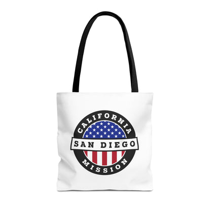 California San Diego Mission USA Flag Logo Tote Bag White - Latter-Day Saint LDS Missionary Gift - Book of Mormon