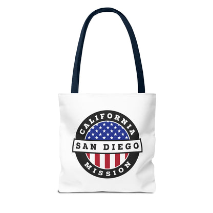 California San Diego Mission USA Flag Logo Tote Bag White - Latter-Day Saint LDS Missionary Gift - Book of Mormon